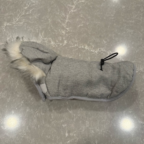 Gray Quilted Dog Winter Coat with Faux Fur Hood Size XS - Picture 10 of 11